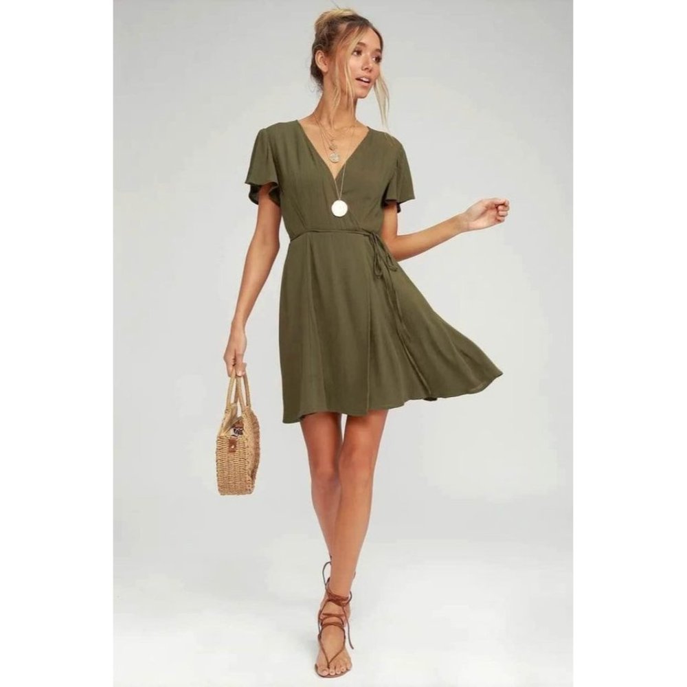 Lulus Olive Green Wrap Dress Size XL